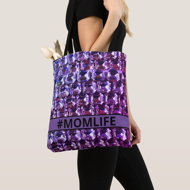 Elegant purple gemstones diamonds tote bag (Close Up)