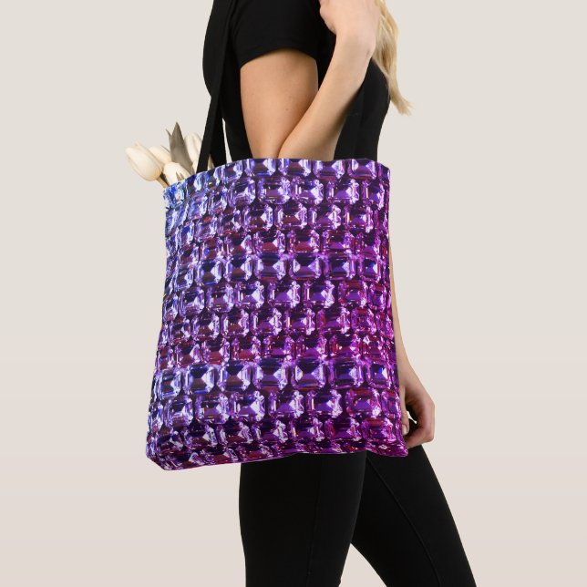 Elegant purple gemstones diamonds tote bag (Close Up)