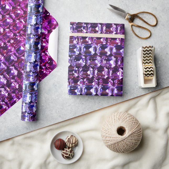 Elegant purple gemstones diamonds wrapping paper (Crafts)