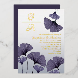 Elegant Purple Gingko Foliage Wedding  Invitation