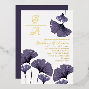 Elegant Purple Ginkgo Foliage Wedding  Invitation 