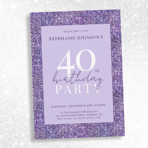 Elegant Purple Glitter 40th Birthday Party Invitation