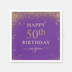 Elegant Purple Glitter 50th Birthday Party  Napkin