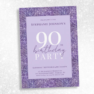 Elegant Purple Glitter 90th Birthday Party Invitation