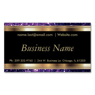 Elegant Purple Glitter and Black and Gold Magnetic Business Card
