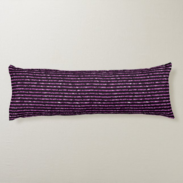 Elegant Purple Glitter Black Stripe Chic Pattern Body Cushion (Back)