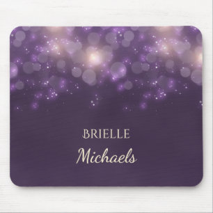 Elegant Purple Glitter Bokeh Sparkles With Name Mouse Pad