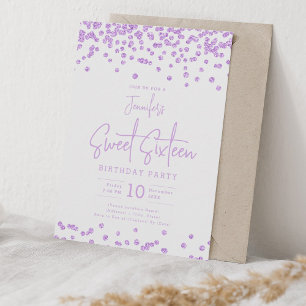 Elegant Purple Glitter Confetti Sweet 16 Party Invitation