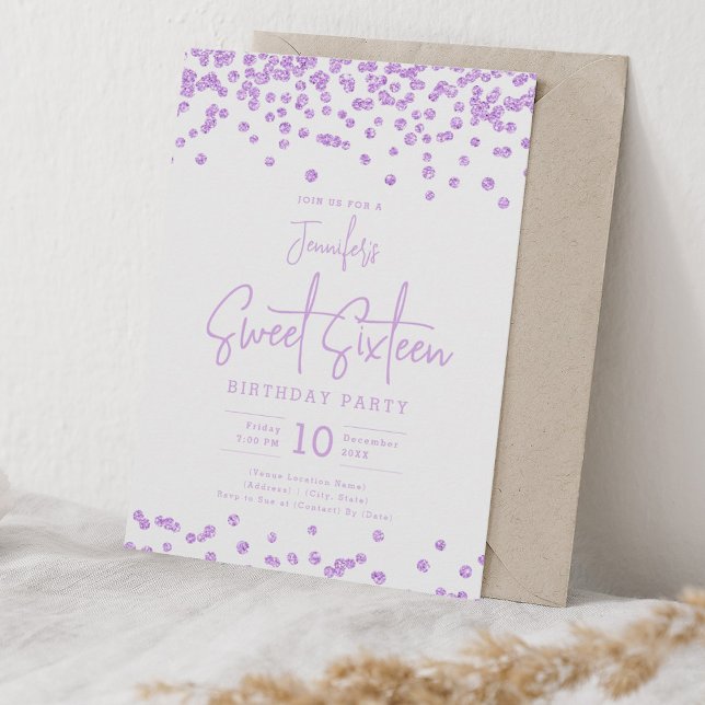 Elegant Purple Glitter Confetti Sweet 16 Party Invitation (Elegant Purple Glitter Confetti Sweet 16 Party Invitation)