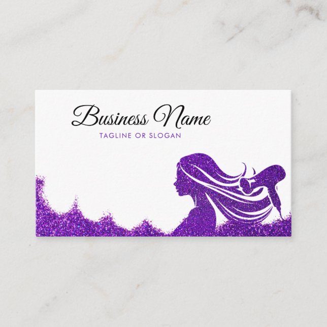 Elegant Purple Glitter Lady Hairdresser Appointment Card (Front)