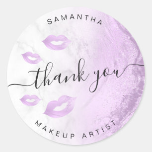 Elegant purple glitter lips marble makeup artist classic round sticker