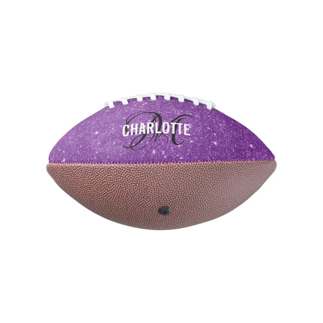 Elegant purple glitter monogram name football (Rotated 270)