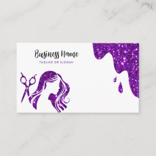 Elegant Purple Glitter Scissors Hairdresser Appointment Card