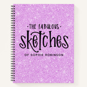 Elegant Purple Glitter Sketchbook with Name Notebook