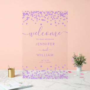 Elegant Purple Glitter Wedding Party Welcome Acrylic Sign