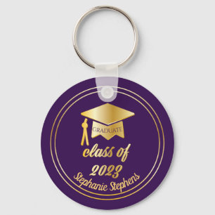 Elegant Purple  Gold 2022 Graduate Cap Graduation  Key Ring