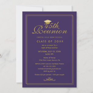 Elegant Purple Gold 45th Class Reunion Invitation