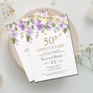 Elegant Purple Gold 50th Wedding Invitation
