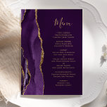 Elegant Purple Gold Agate Plum Wedding Menu<br><div class="desc">The left-hand edge of this elegant modern wedding menu features a purple watercolor agate border trimmed with faux gold glitter. The customisable text combines gold-coloured handwriting script and copperplate fonts on a rich plum background. The reverse side features a matching purple and gold agate design.</div>