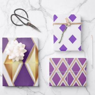 Elegant Purple Gold and White Mixed Pattern Wrapping Paper Sheet
