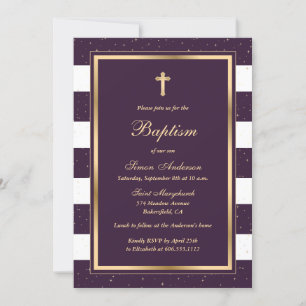 Elegant Purple Gold Baptism Invitation