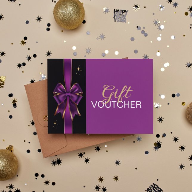 Elegant Purple & Gold Bow Gift Voucher  (Creator Uploaded)