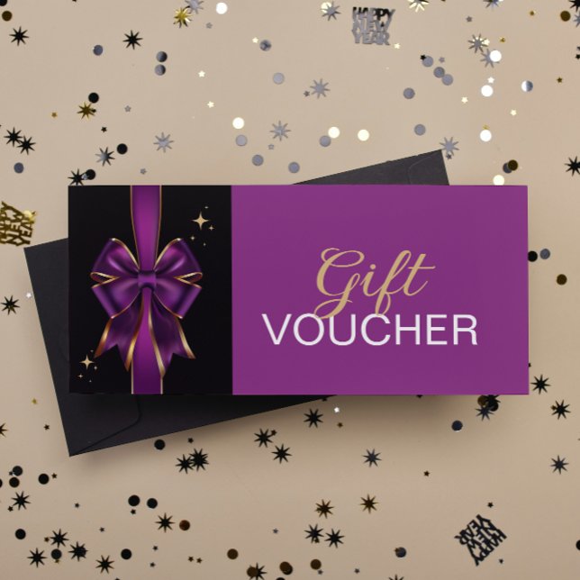 Elegant Purple & Gold Bow Gift Voucher  (Creator Uploaded)