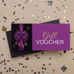 Elegant Purple & Gold Bow Gift Voucher Discount Rack Card