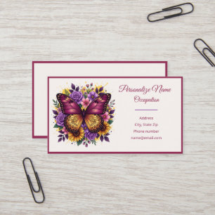Elegant Purple & Gold Butterfly Floral Art Business Card