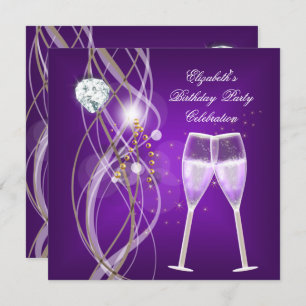 Elegant Purple Gold Champagne Diamond Party Invitation