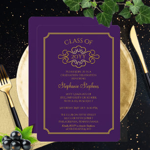 Elegant Purple Gold College Graduation Party Invitation