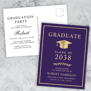 Elegant Purple Gold College Graduation Party Invitation Postcard