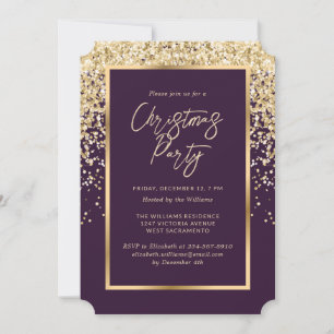 Elegant Purple Gold Confetti Christmas Party Invitation