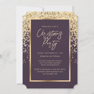 Elegant Purple Gold Confetti Christmas Party Invitation