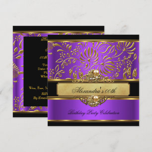 Elegant Purple Gold Damask Pearl Party Invitation