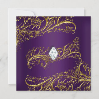 Elegant Purple Gold Diamond Jewel Birthday Party Invitation