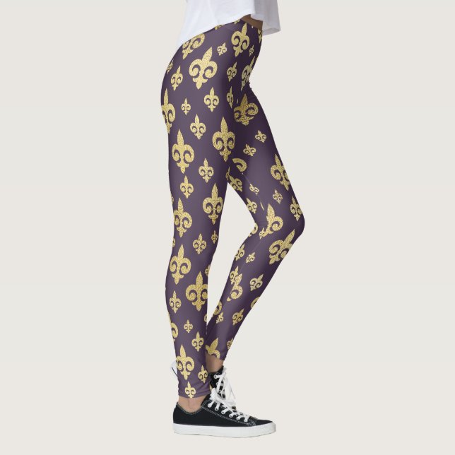 Elegant Purple & Gold Fleur-de-Lis | Mardi Gras Leggings (Right)