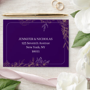 Elegant Purple Gold Floral Custom Return Address Envelope