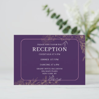 Elegant Purple Gold Floral Reception Enclosure  Card