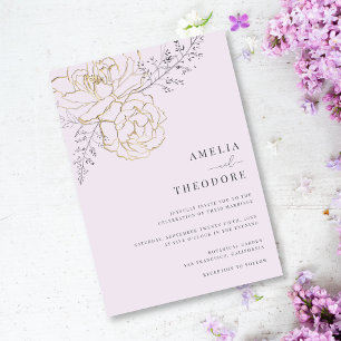 Elegant Purple Gold Floral Wedding Invitation