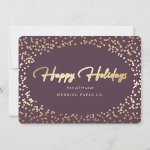 Elegant Purple Gold Foil Hand Lettered Business Holiday Card