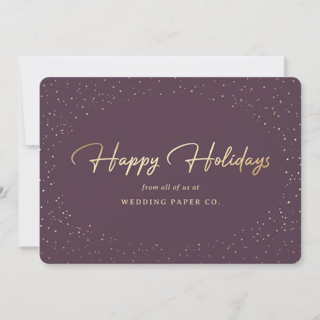 Elegant Purple Gold Foil Hand Lettered Business Holiday Card (Front)