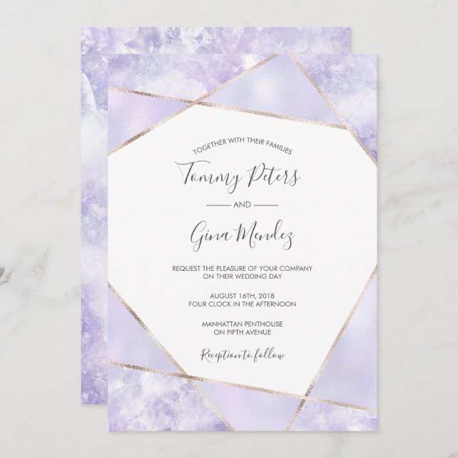 Elegant Purple & Gold Geometic Wedding Invitation (Front/Back)