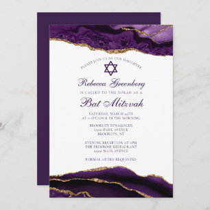 Elegant Purple Gold Glam Bat Mitzvah Party Invitation