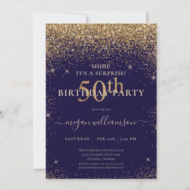 Elegant Purple Gold Glitter 50th Birthday Party Invitation (Front)