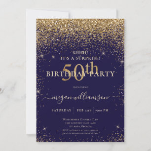 Elegant Purple Gold Glitter 50th Birthday Party Invitation