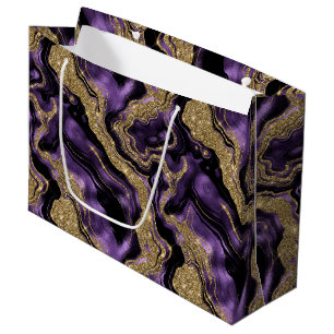 Elegant Purple & Gold Glitter Agate Birthday Large Gift Bag