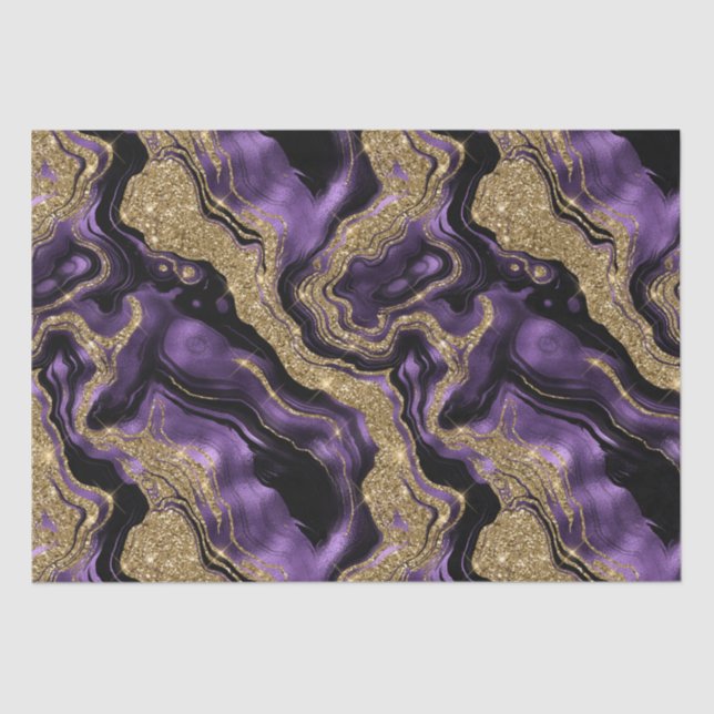Elegant Purple & Gold Glitter Agate Birthday Tissue Paper (Front)