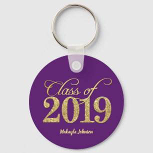 Elegant Purple & Gold Glitter Class of 2019 Key Ring