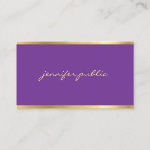 Elegant Purple Gold Handwritten Script Modern Chic Business Card